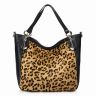 Leopard panel in black leather