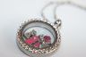Memory Locket with Mum, L, Love and pink crystal charms