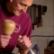 Carving a rocking horse head.