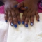 full set acrylic nails with blue paint and nail art