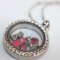 Memory Locket with Mum, L, Love and pink crystal charms